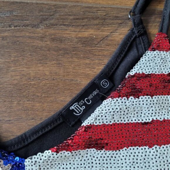 NWT USA American Flag Sequin Patriotic 4th of July Star Spangled Tank Top - Picture 2 of 3